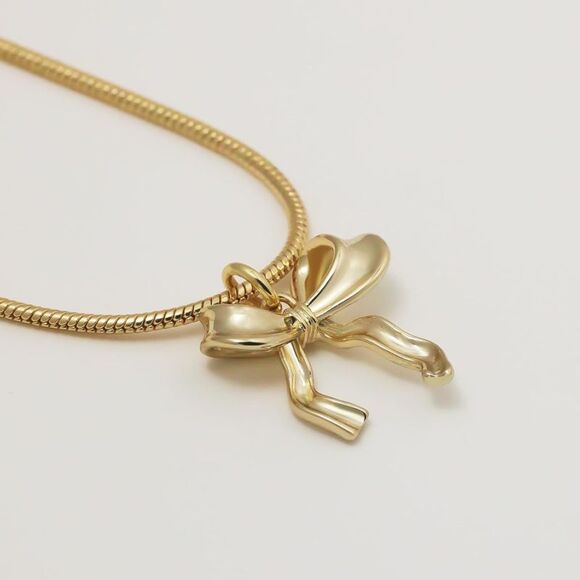 Gold Bow Necklace, 14K Gold-Plated Necklace, Dainty Pendant Gift Minimalist - Picture 6 of 6